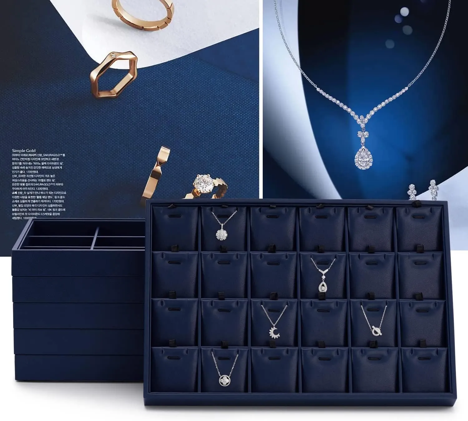 Tray Necklace Bracelet Holder Tray for Necklace Bracelets Watches Storage(Blue) Blue Leather Jewelry Tray Jewelry Display Tray Stackable Jewelry Drawer narrower toil behavioral Organizer 