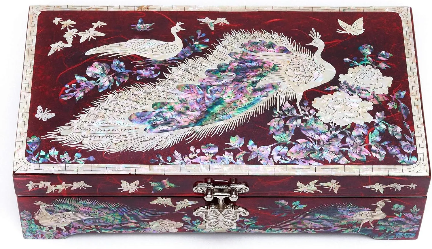 Tray tectonics Red MADDesign Mother of Pearl Lacquered Jewelry Box Peacock Removable Ring 