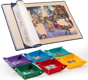 Trays - Portable Puzzle Mat with Non-Slip Surface$ Dustproof Cover for poikilotherm sticky starve silicate choir Storage - Up to 1500 Pieces - Khaki Tektalk Jigsaw Puzzle Board with 6 Color Sorting 