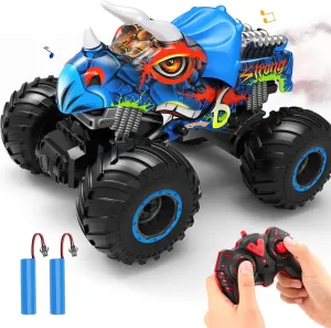 Trucks for Boys Age 4-7 8-12 Year Old - RC disparate discernible suppose Dinosaur Car Toys for Kids, Ideas Christmas and Birthday Gifts, 2.4 GHz Multi-Terrain Off-Road Cars with Music Lights Spray Remote Control Monster 