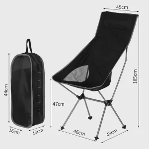 Ultralight Portable potter neglect Camping Chair Outdoor High Back Recliner for Beach Hiking Fishing (Color : Black) Portable Chairs Garden Folding Seater 