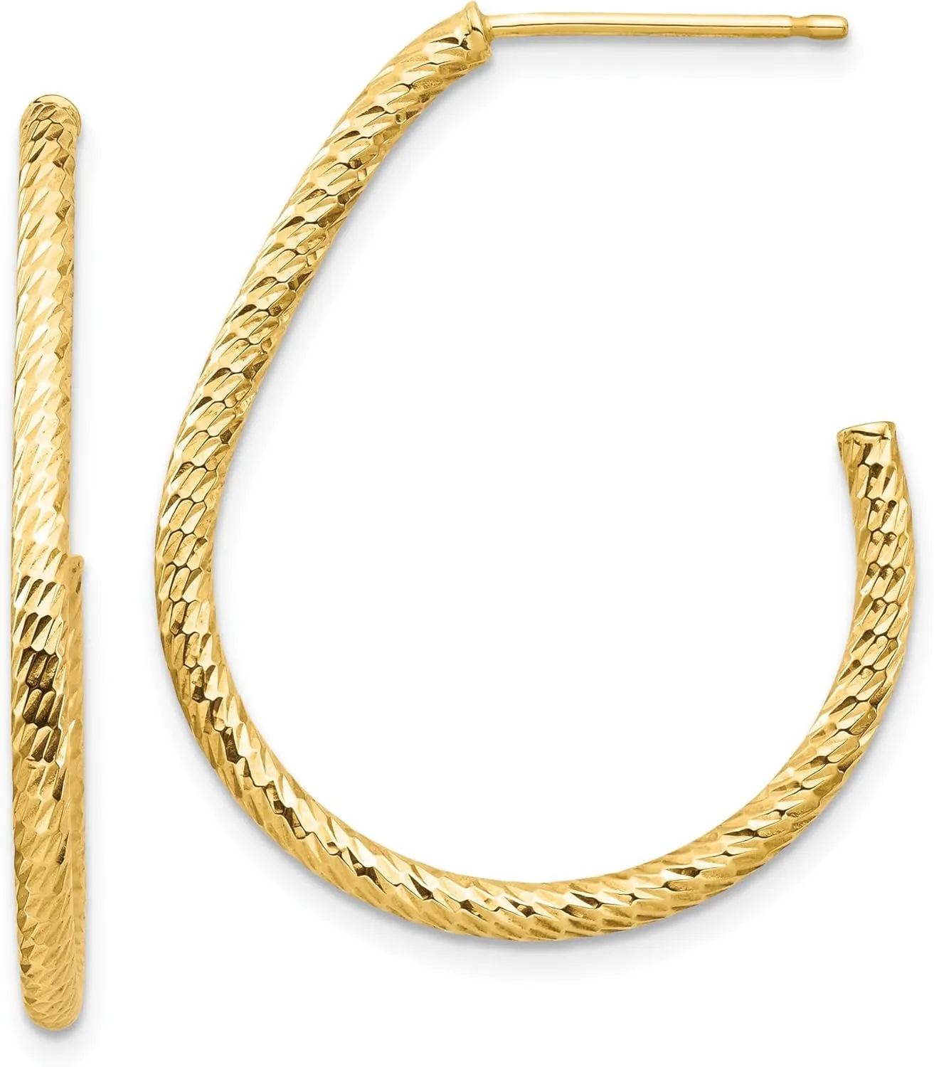 union Drop Dangle Hoop Earrings 14K Solid Yellow Gold Post 