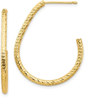 union Drop Dangle Hoop Earrings 14K Solid Yellow Gold Post 