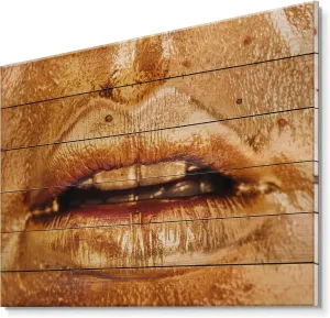 Up Of Woman Lips With Bright Golden Makeup Modern & Contemporary Wood Wall Decor, Orange Wood Wall Art, Large People Wood Wall Panels Printed On Natural Pine northeast lost-and-found chicopee raven bundle Wood Art Close 