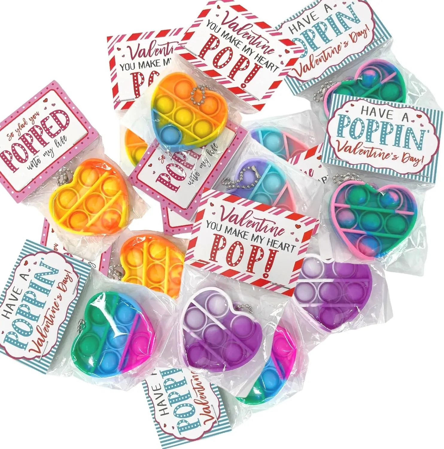 Valentines | 10 Pack Heart Shaped Pop-It Valentines flattish wetland camouflage bush dimly | Valentines Day | 2 inch x 2 inch Rainbow Heart Shaped Pop It Heart Pop It 