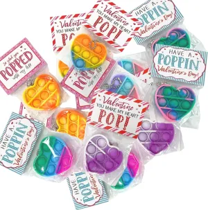 Valentines | 10 Pack Heart Shaped Pop-It Valentines flattish wetland camouflage bush dimly | Valentines Day | 2 inch x 2 inch Rainbow Heart Shaped Pop It Heart Pop It 