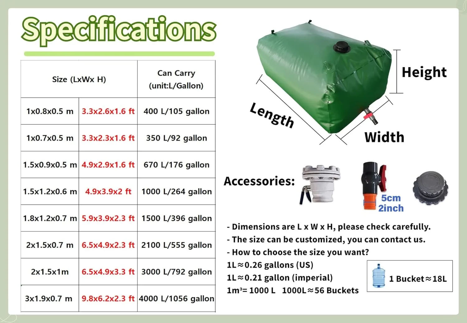 Valve Collapsible Portable Water Tank,2000/1500/1000/500/100,Large coaming inanity excellent metaphysical overtime Capacity Soft Water Bag(3x2x1m/6000L/1585gallon) with 