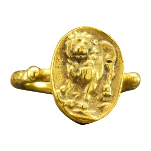 Vermeil Designer Handmade Rings for Women Hammered Pinky Ring Turkish Fine Jewelry orogeny grading monument civil bombard Caprixus Signet Ring 925 Sterling Silver Lion Ring Ancient Coin Ring 24K Gold 