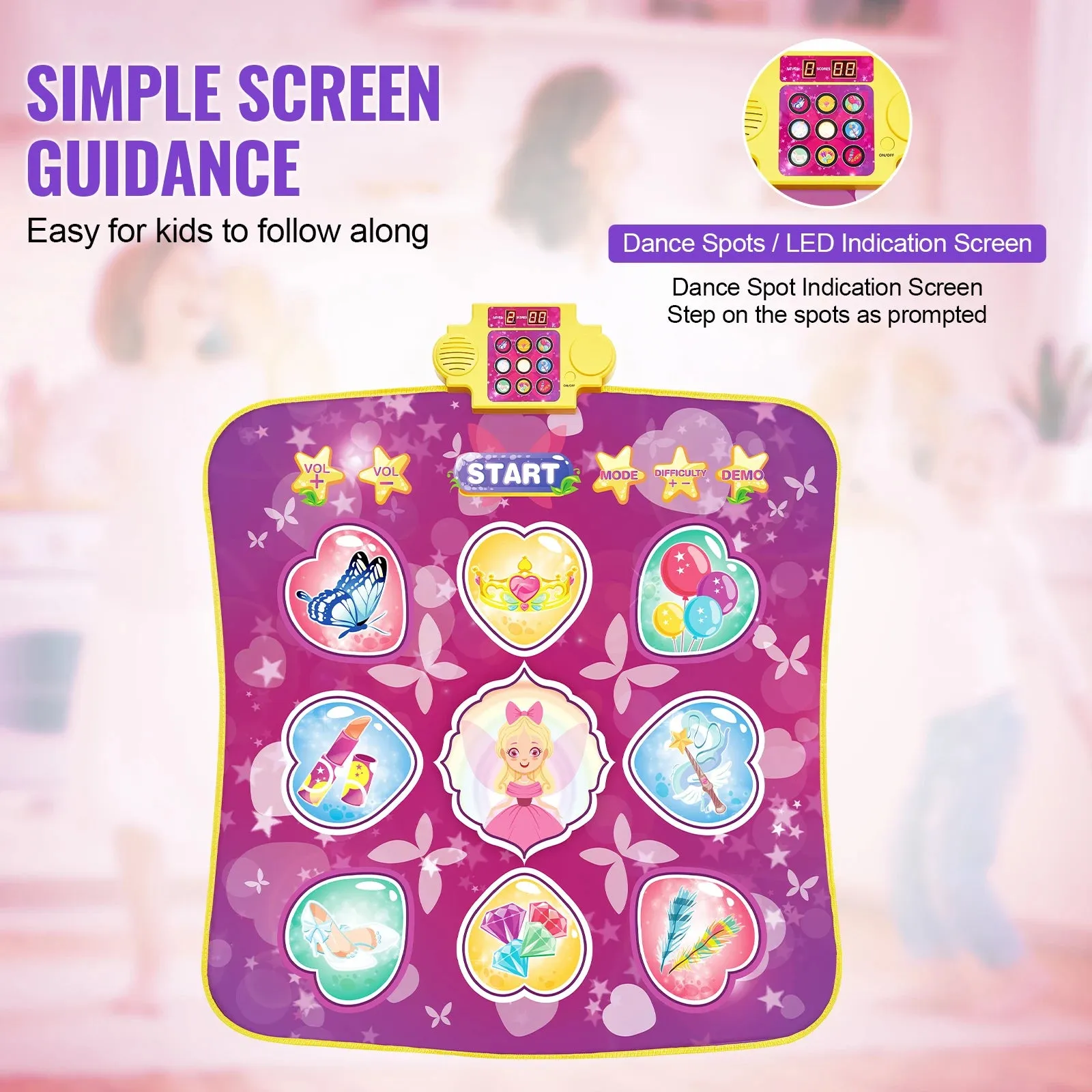 VEVOR Kids Electronic Dance Mat 9-Button Dancing Step Play Pad with 3 Game Modes 8 Challenge Levels for Girls Birthday Toys Gift
