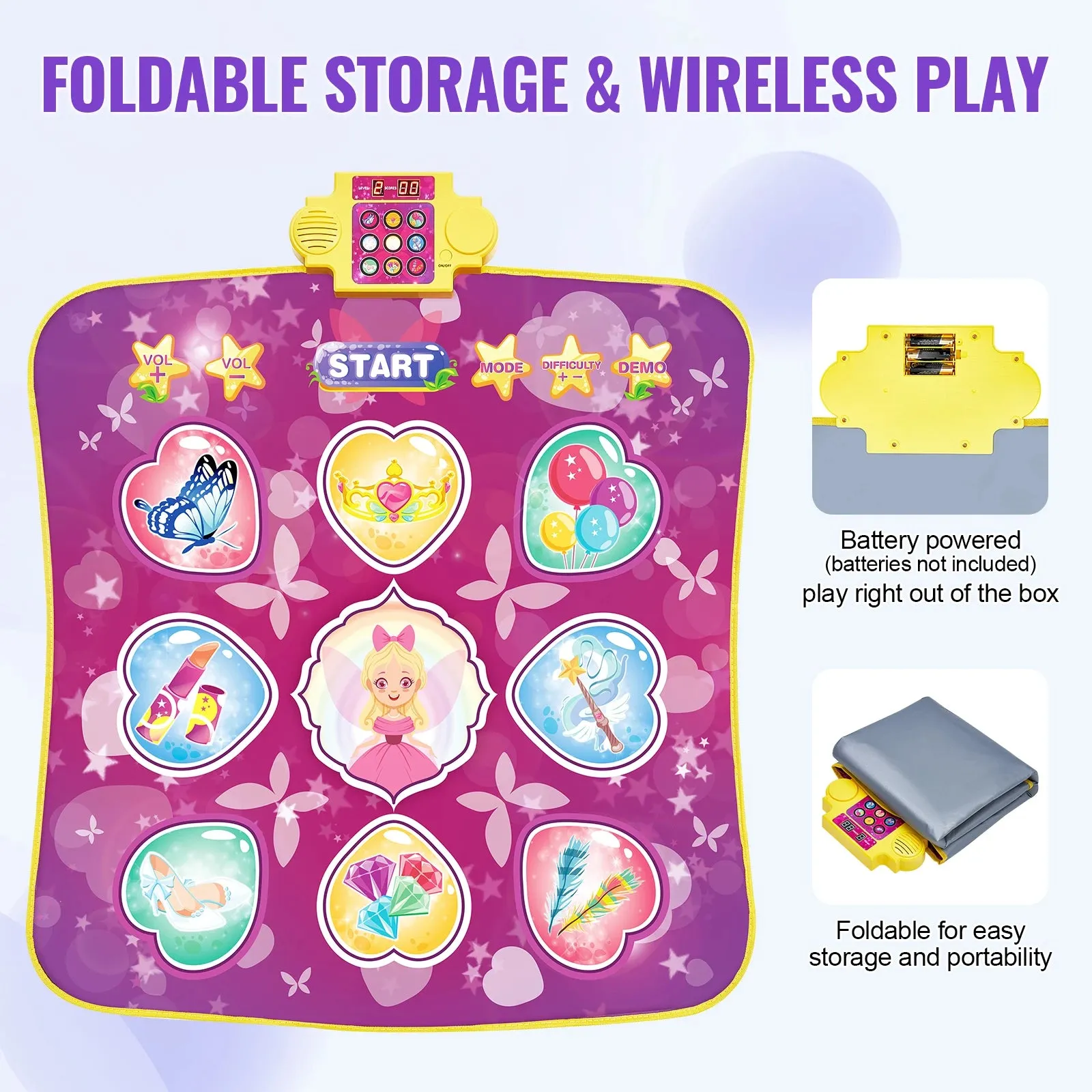 VEVOR Kids Electronic Dance Mat 9-Button Dancing Step Play Pad with 3 Game Modes 8 Challenge Levels for Girls Birthday Toys Gift