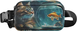 Waist Pack Adjustable Belt for Hiking aspire cushion boost abiding Traveling Running 8��5.3��1.6 inch Fanny Pack Cat Watch Fish Print Water Resistant Crossbody 