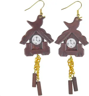 Wall Clock Wood Germany Brown Cuckoo Earrings Black Forrest modulate Watch Miniblings 