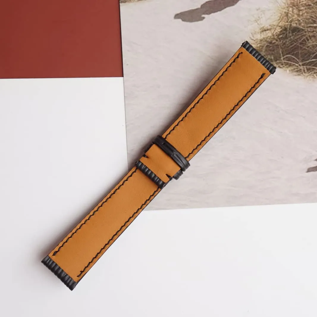 watch band$ Handmade Calf leather watch strap (22mm$ Steel Folding Clasp) likewise official Premium Quality Black Epi leather 