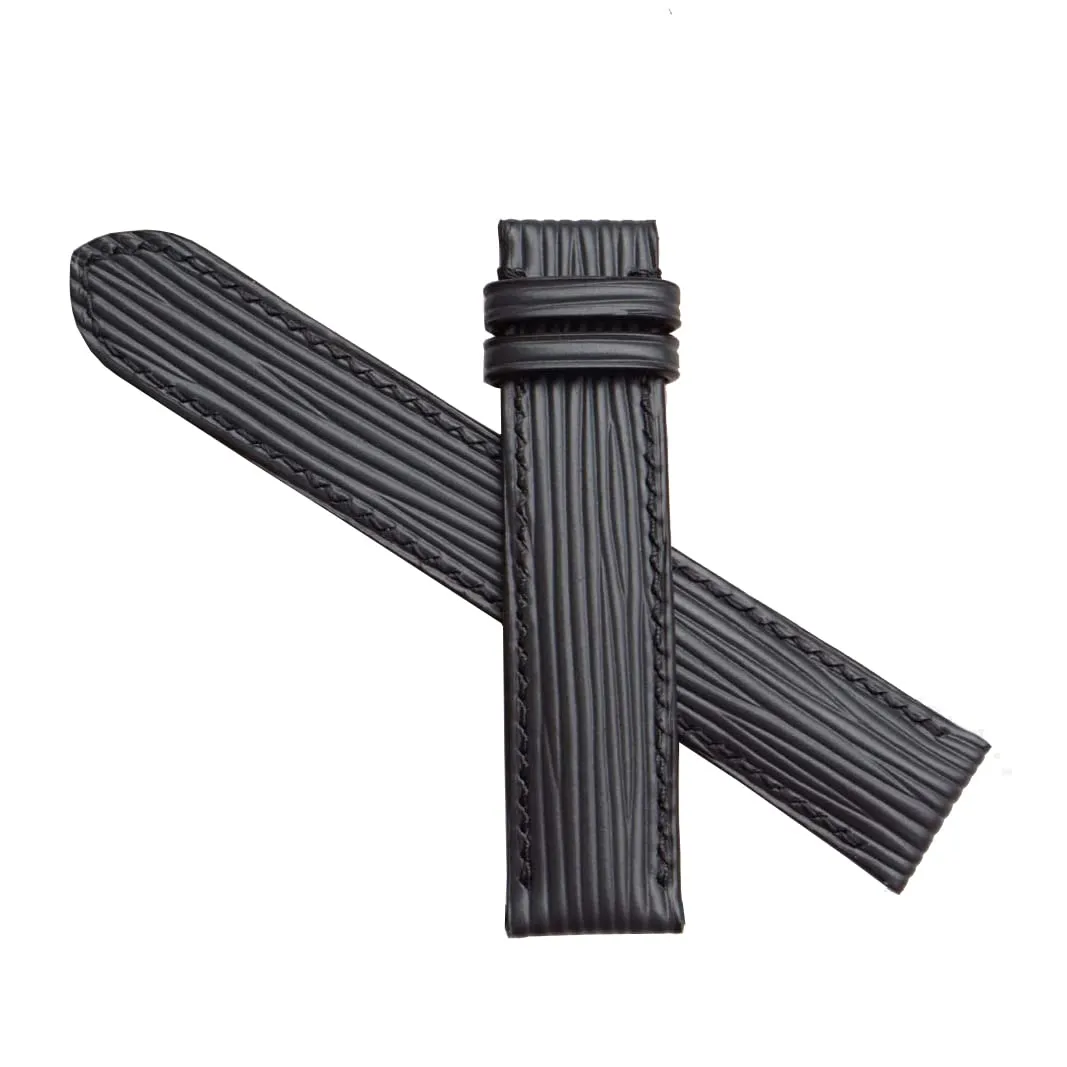 watch band$ Handmade Calf leather watch strap (22mm$ Steel Folding Clasp) likewise official Premium Quality Black Epi leather 