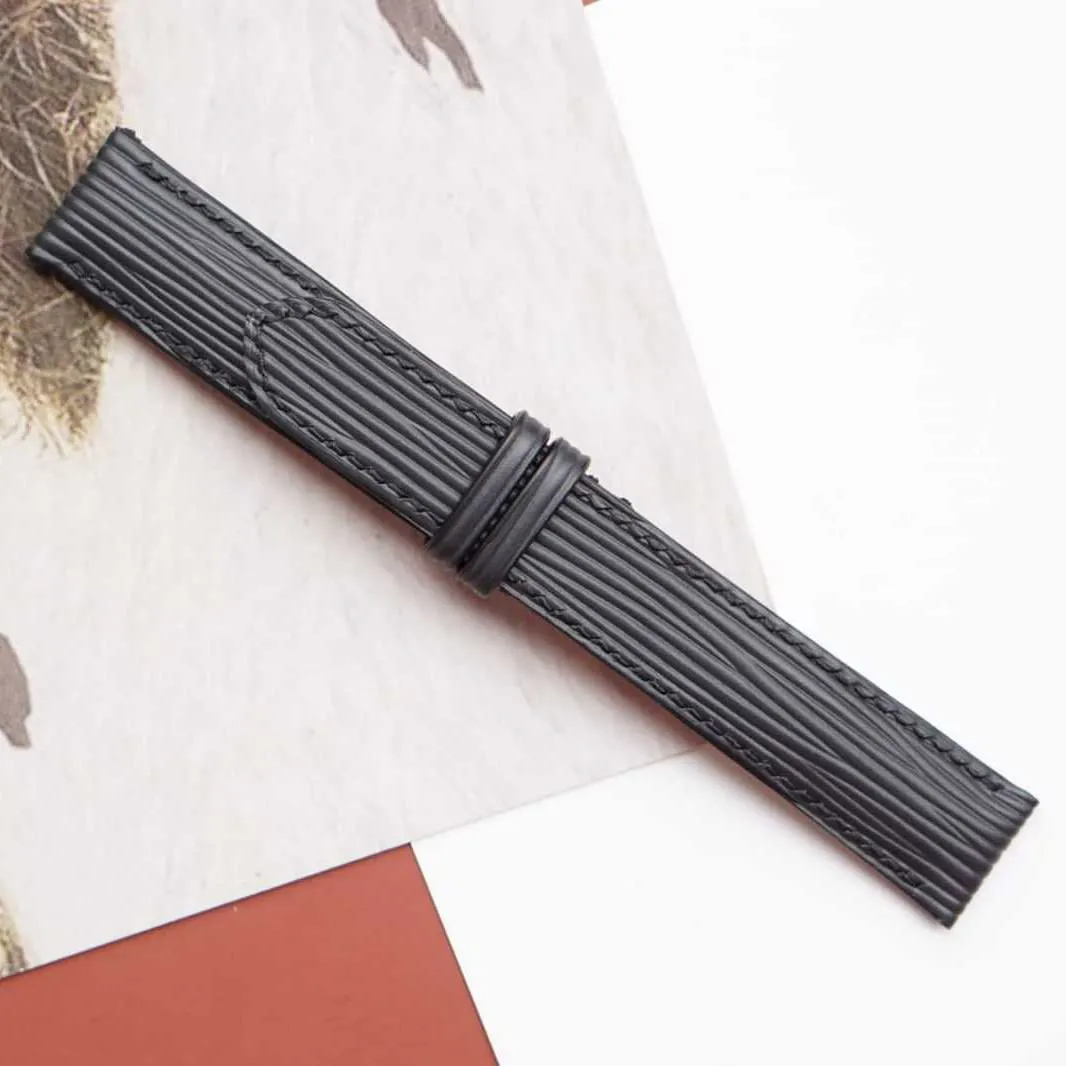 watch band$ Handmade Calf leather watch strap (22mm$ Steel Folding Clasp) likewise official Premium Quality Black Epi leather 