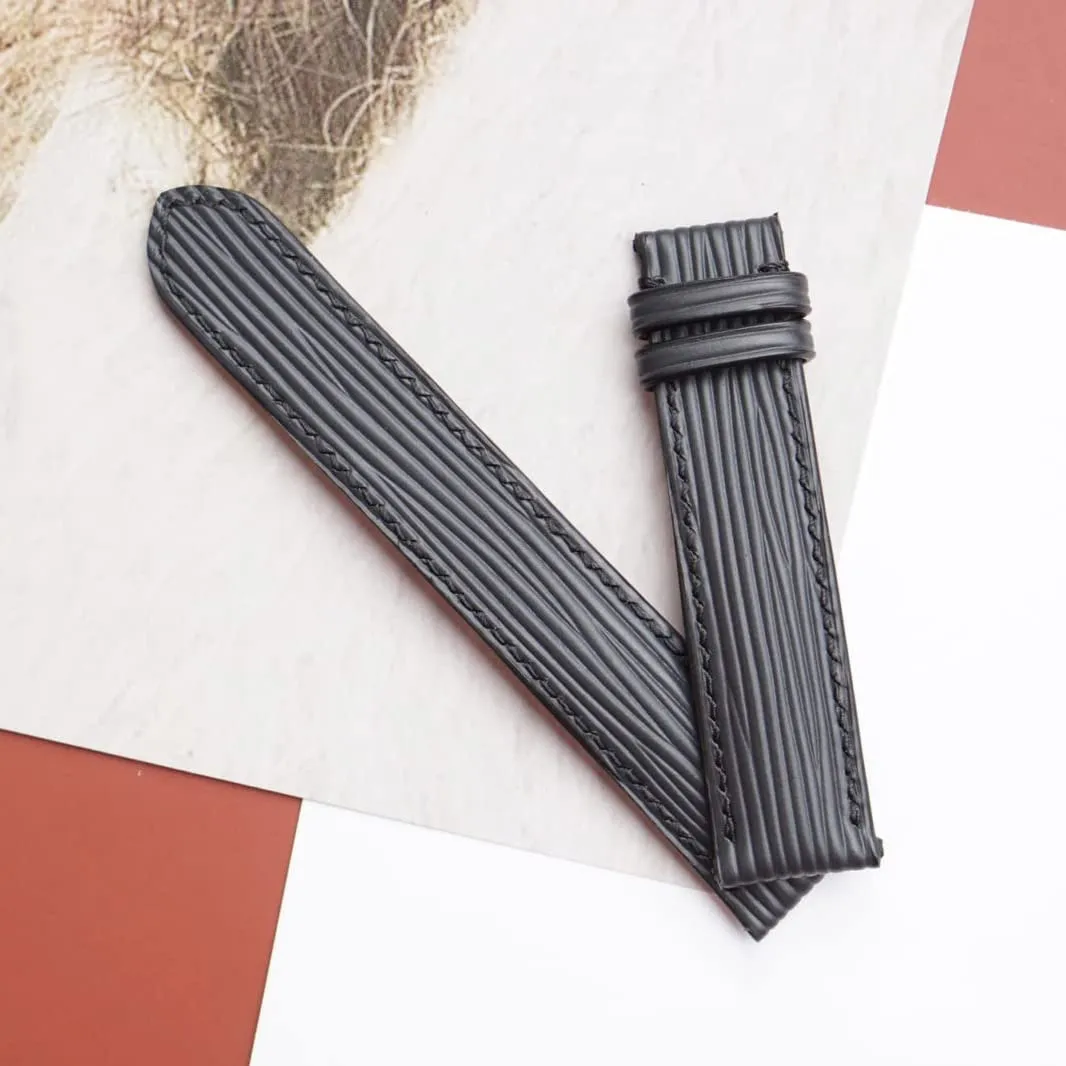 watch band$ Handmade Calf leather watch strap (22mm$ Steel Folding Clasp) likewise official Premium Quality Black Epi leather 