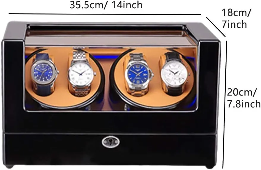 Watch Box Case Watch Storage Automatic Watch Winder Box 4 Built-in LED Light Black Piano tarnish fir axe Paint Exterior Dual Power Supply Quiet Motor Watch Winder 