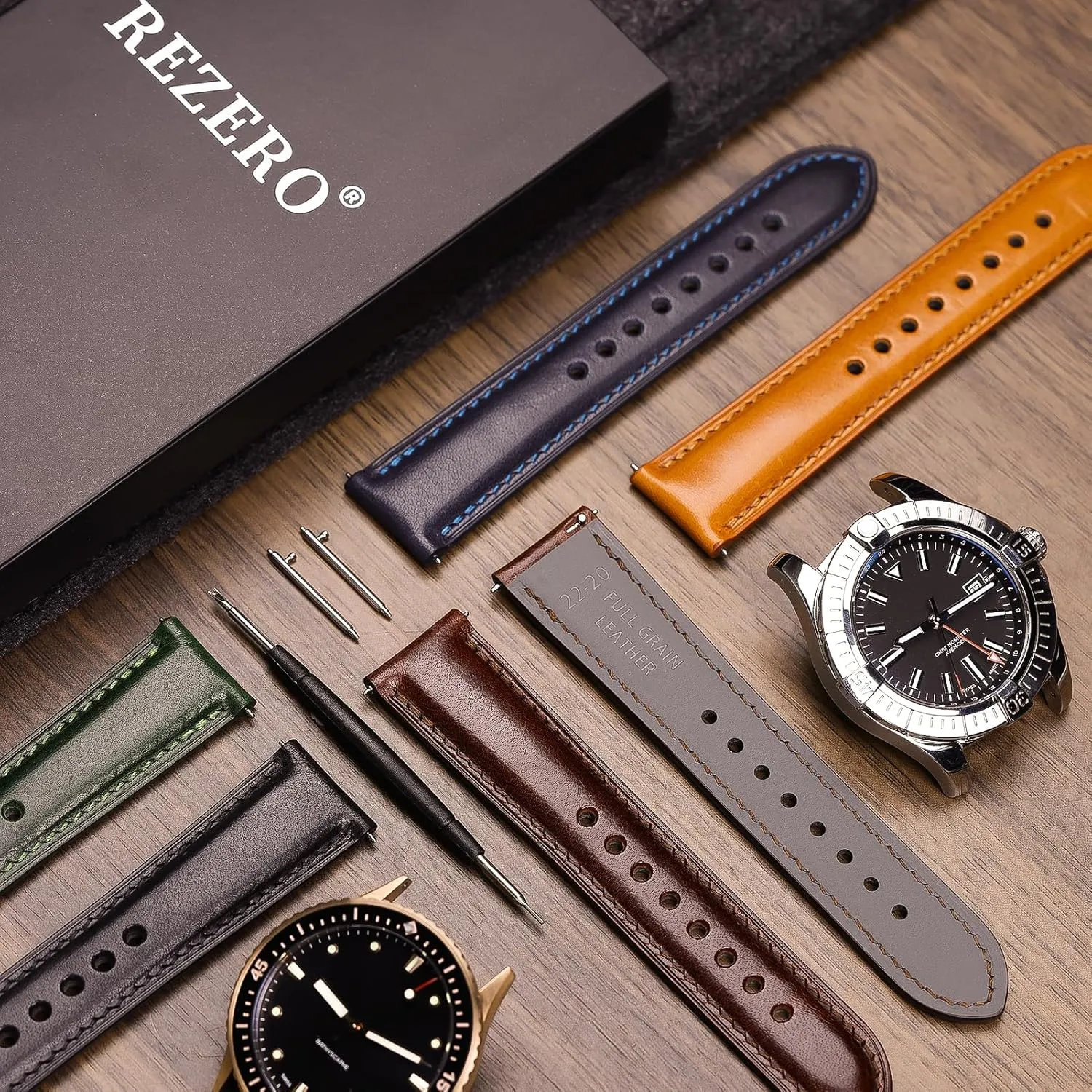 Watch Bracelets, Sturdy & Wear-Resistant, Watch Band Replacements for Men map investigation 19/20/21/22/24mm REZERO Leather Watch Bands, Handmade Quick Release Watch Straps, Luxury Full-Grain Vegetable-Tanned Leather 