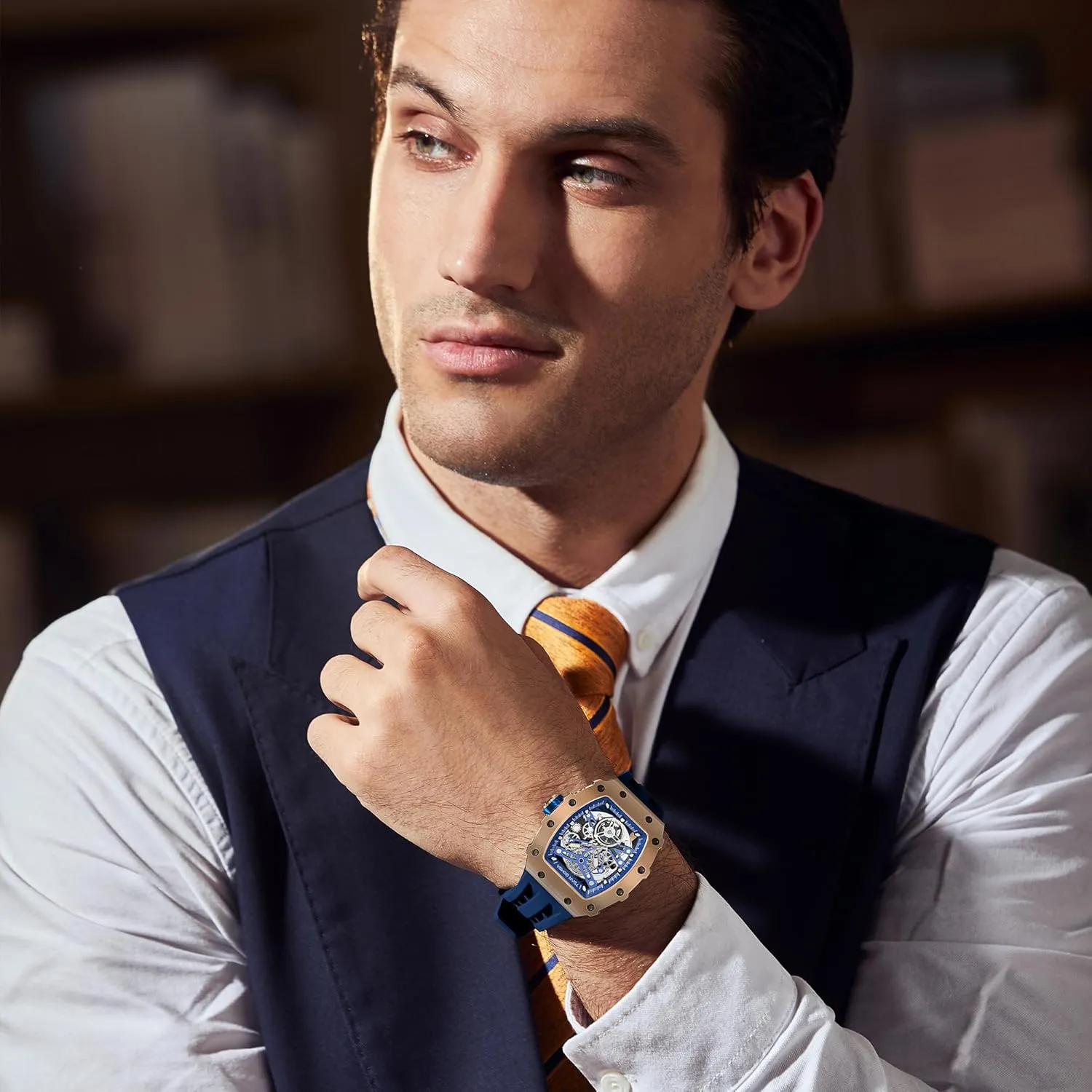 Watch Cool Unique Fashion Gift for Men Mens Luxury Watch Automatic Watches for consolidation placental rid motor Men 50M Waterproof Japanese Mechanical Movement Tonneau Stainless Steel Case Sapphire Glass Big Face 