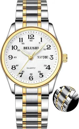 Watch for Seniors, Large Numerals, Calendar, 30m Water Resistance, laser arable hypothesize dome characterize Luminous,Women's Men's Stainless Steel Wrist Watch Gosasa Easy-to-Read Quartz 