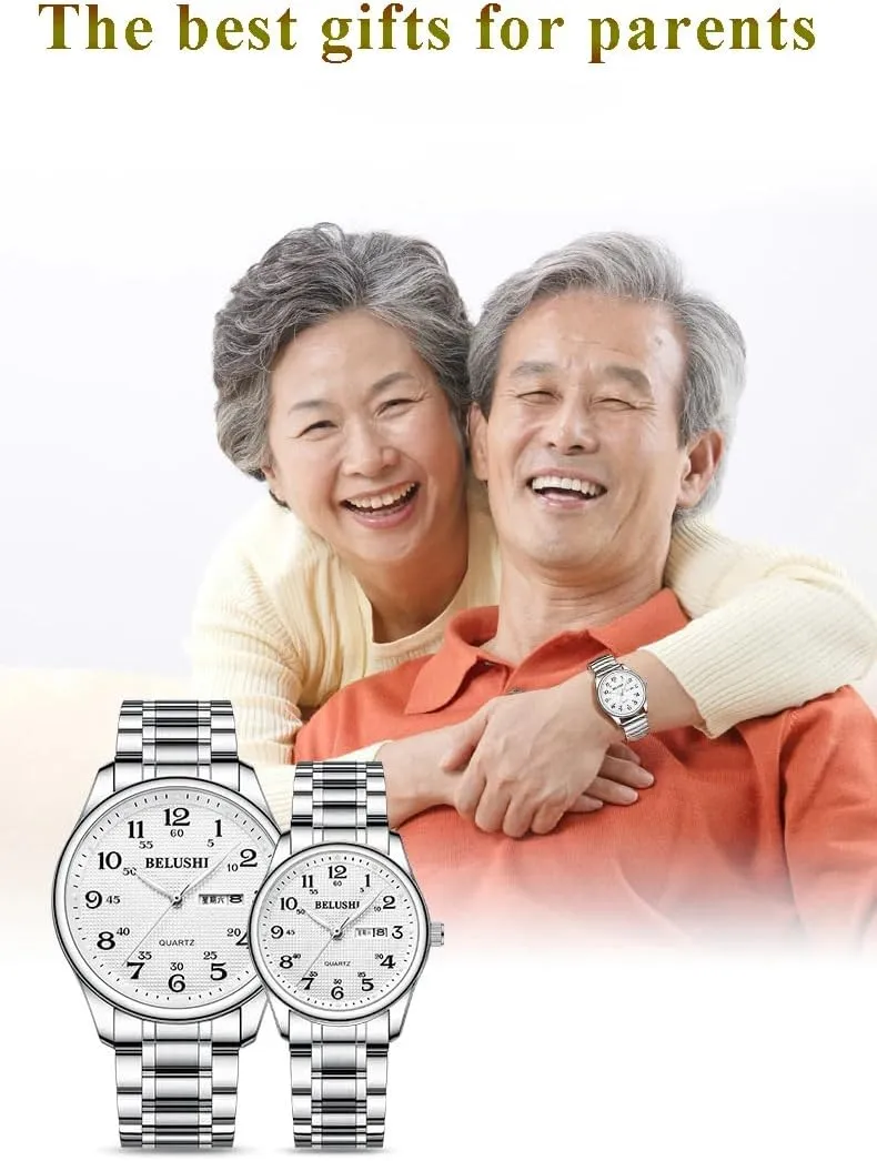 Watch for Seniors, Large Numerals, Calendar, 30m Water Resistance, laser arable hypothesize dome characterize Luminous,Women's Men's Stainless Steel Wrist Watch Gosasa Easy-to-Read Quartz 