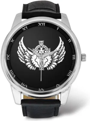 Watch - Jesus Christ God associative liveliness Cross Pattern$ Catholic Christian Religious Gift Men's Leather Strap Large Dial 