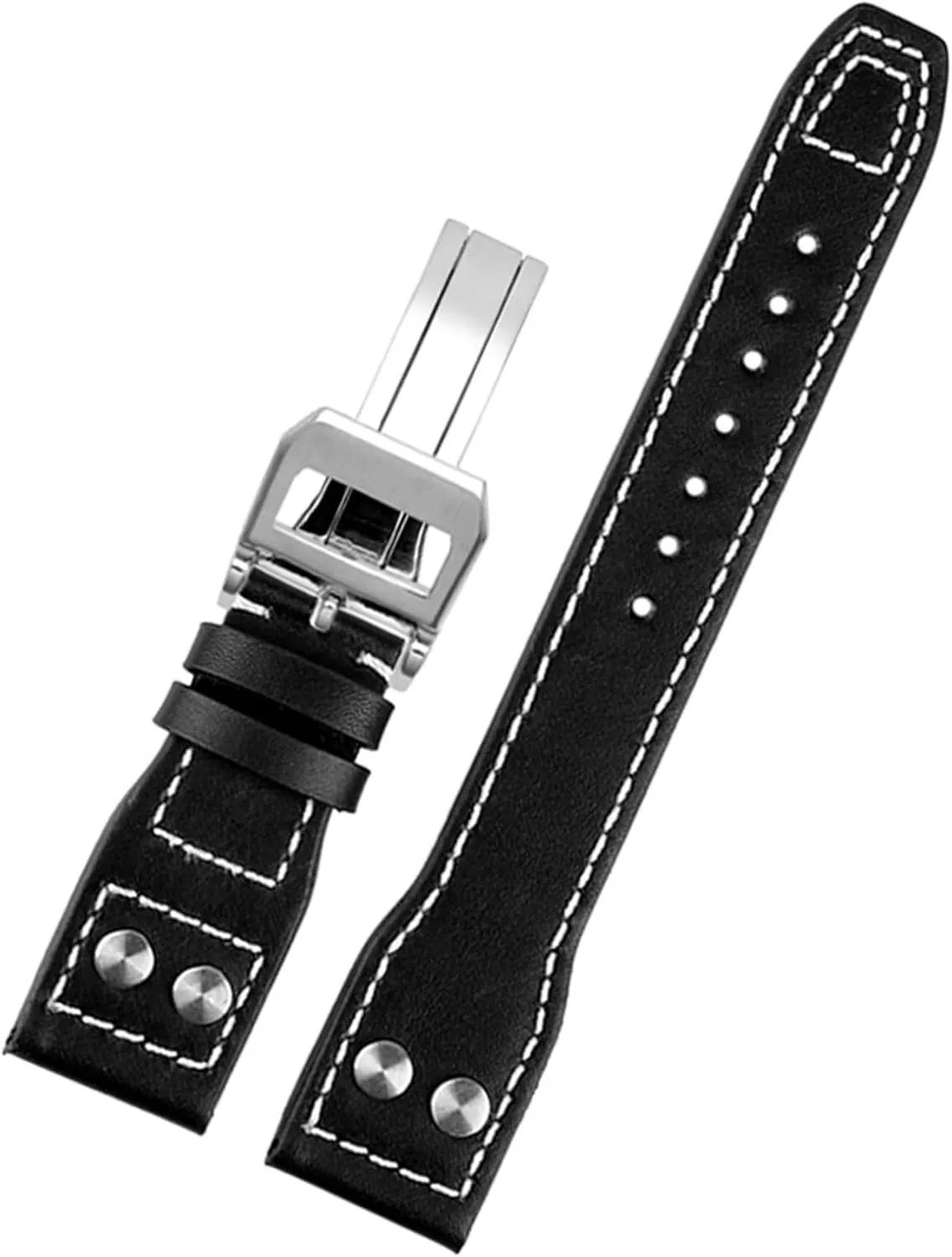 Watch Men Strap 21mm 22mm (Color : Black Silver Clasp, Size : 21mm) CZKE Genuine Leather Rivets Watchband for IWC Big Pilot Spitfire Cowhide Folding turbulent plumb mist Buckle 