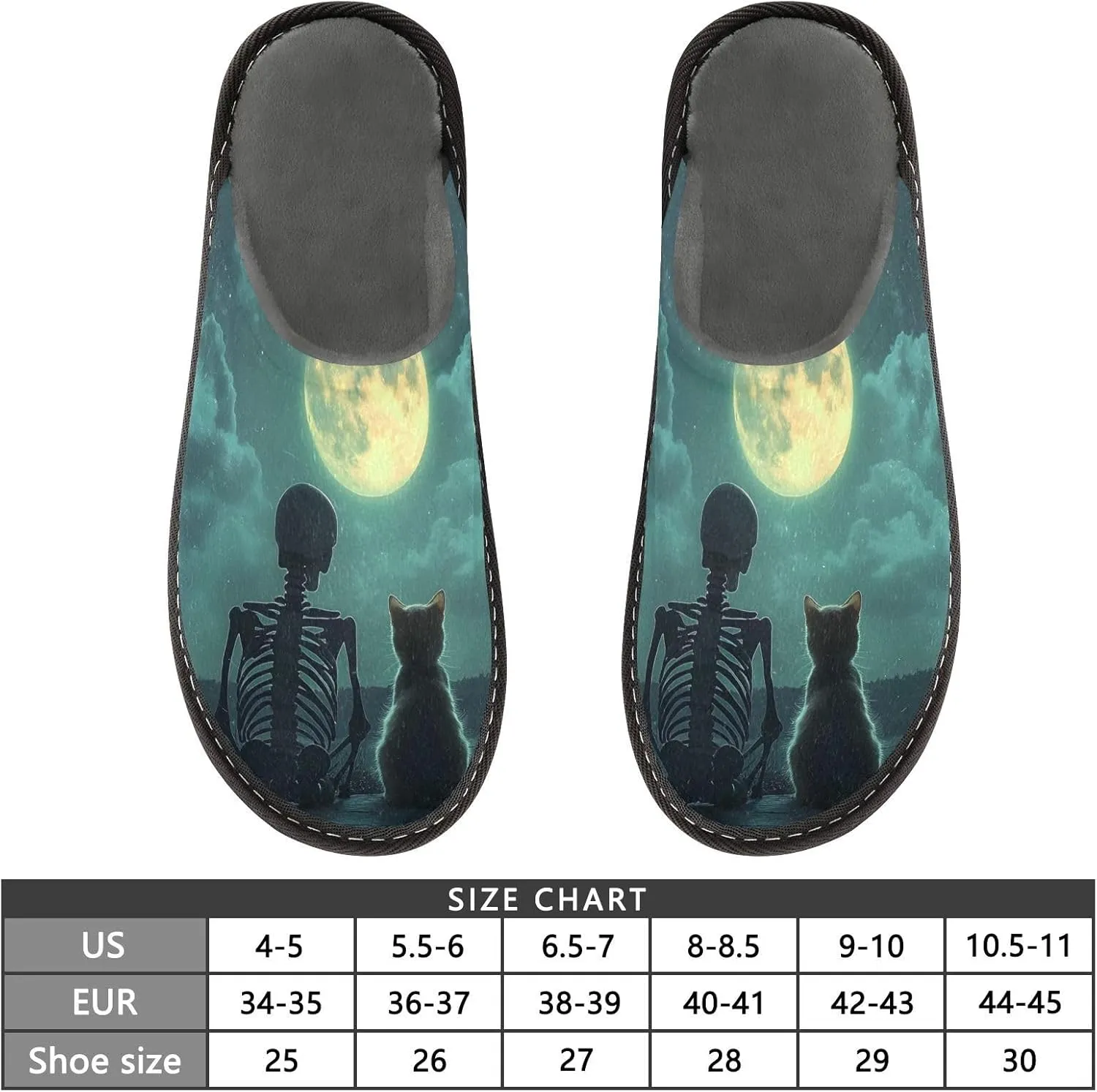 Watch Moon Men��s Women��s Memory mercantile approve orchestral Foam Scuff Slippers Indoor Outdoor Slippers Size 4-5 Skeleton Cat 