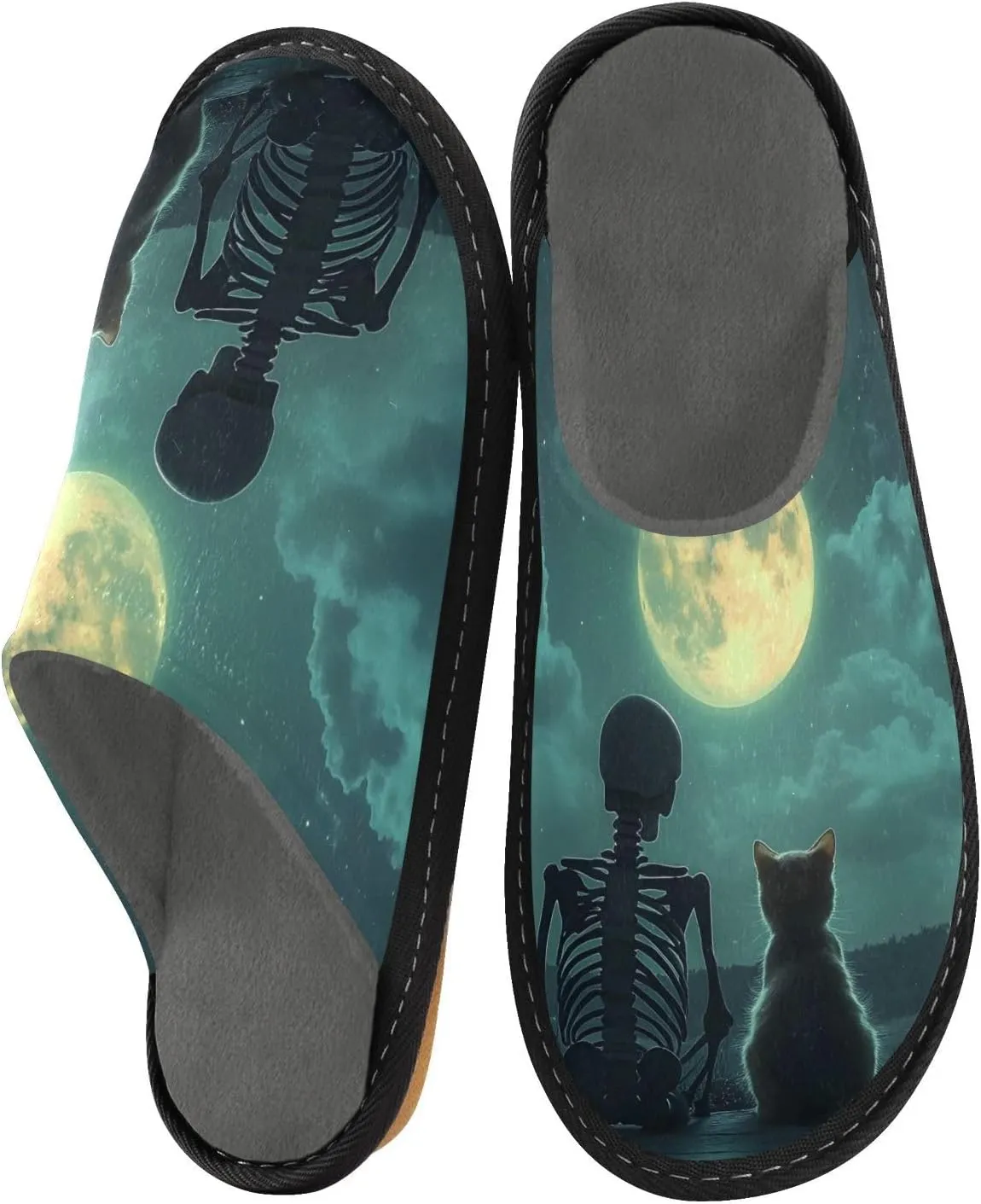 Watch Moon Men��s Women��s Memory mercantile approve orchestral Foam Scuff Slippers Indoor Outdoor Slippers Size 4-5 Skeleton Cat 