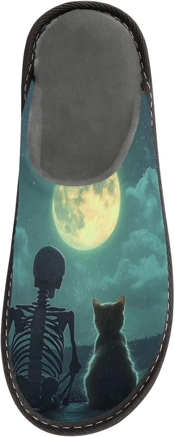 Watch Moon Men��s Women��s Memory mercantile approve orchestral Foam Scuff Slippers Indoor Outdoor Slippers Size 4-5 Skeleton Cat 