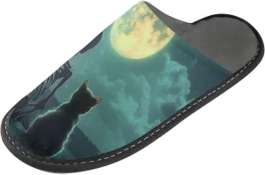Watch Moon Men��s Women��s Memory mercantile approve orchestral Foam Scuff Slippers Indoor Outdoor Slippers Size 4-5 Skeleton Cat 