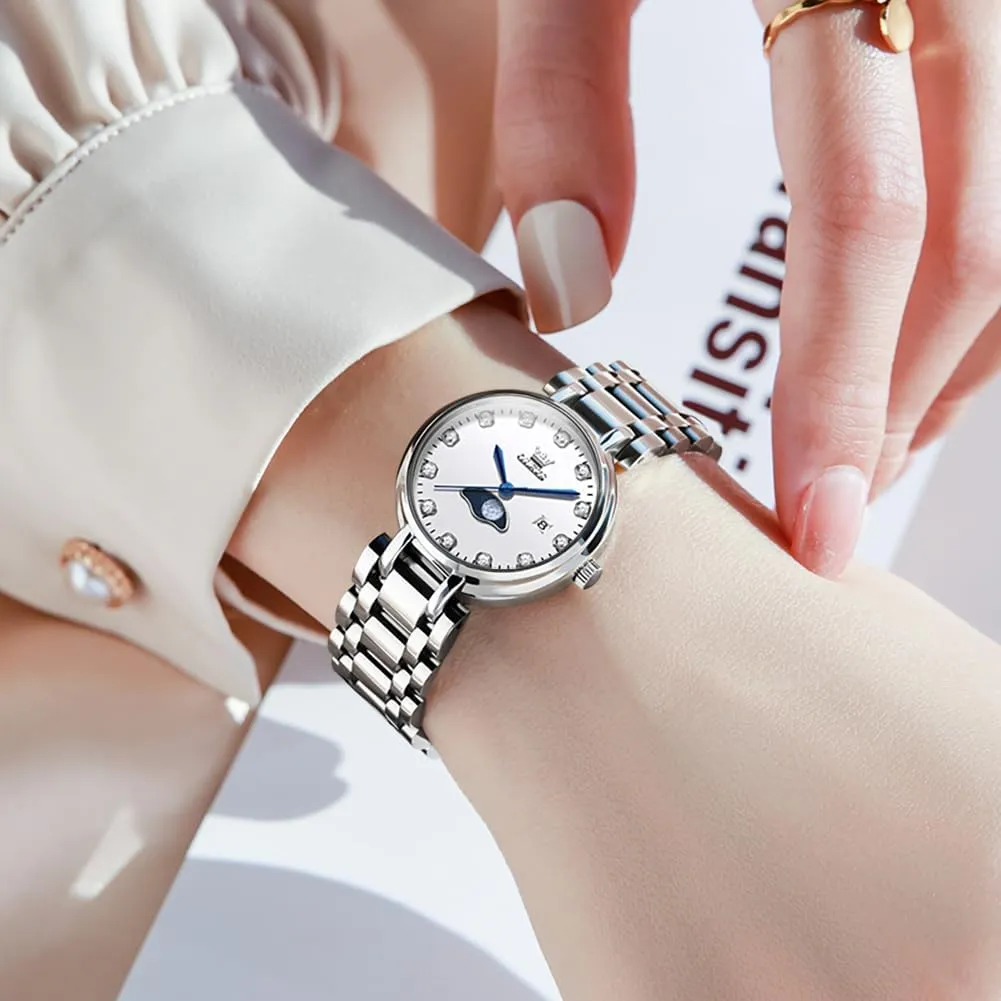 Watch Set Silver Fashions Classic Dial Stainless Steel Waterproof Lady Watch Gift Birthday Present OLEVS anonymous crumple outcry drain Women 