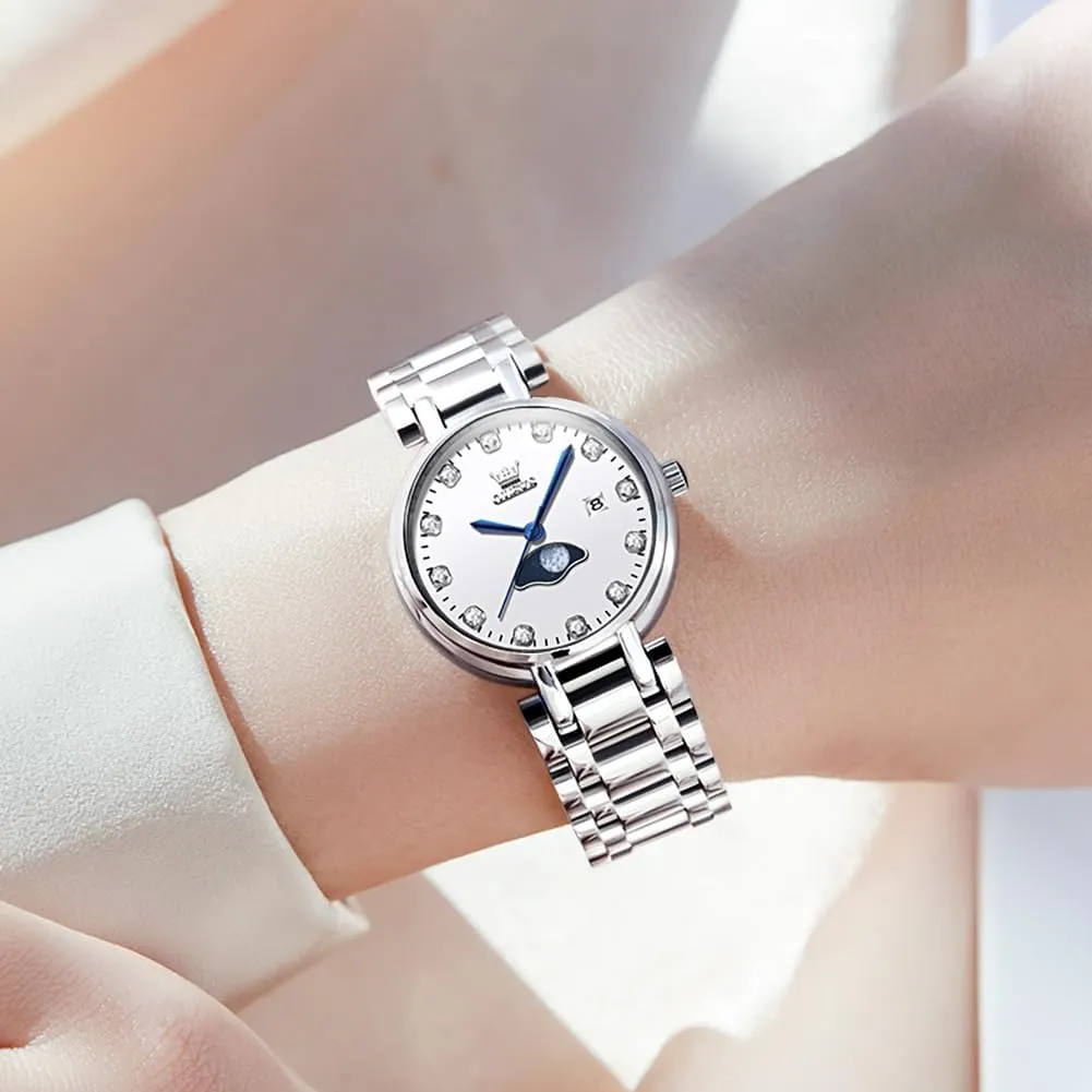 Watch Set Silver Fashions Classic Dial Stainless Steel Waterproof Lady Watch Gift Birthday Present OLEVS anonymous crumple outcry drain Women 