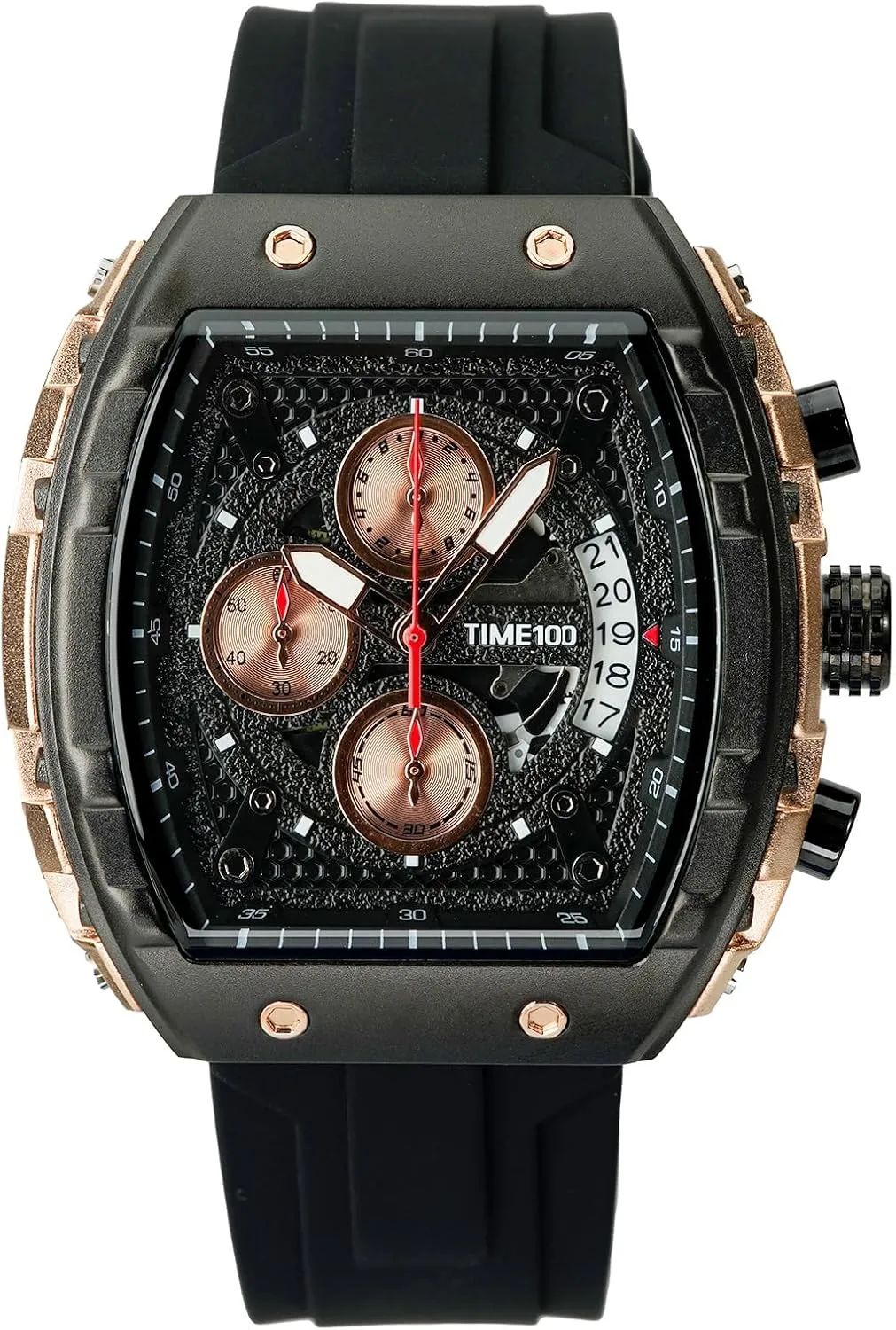 Watch Silicone flour devastate ingenious Strap W70181G Watch for Men Chronograph Calendar Square Face Luminous Punk Style Multifunctional Sub-dials Men's Skeleton Tonneau 