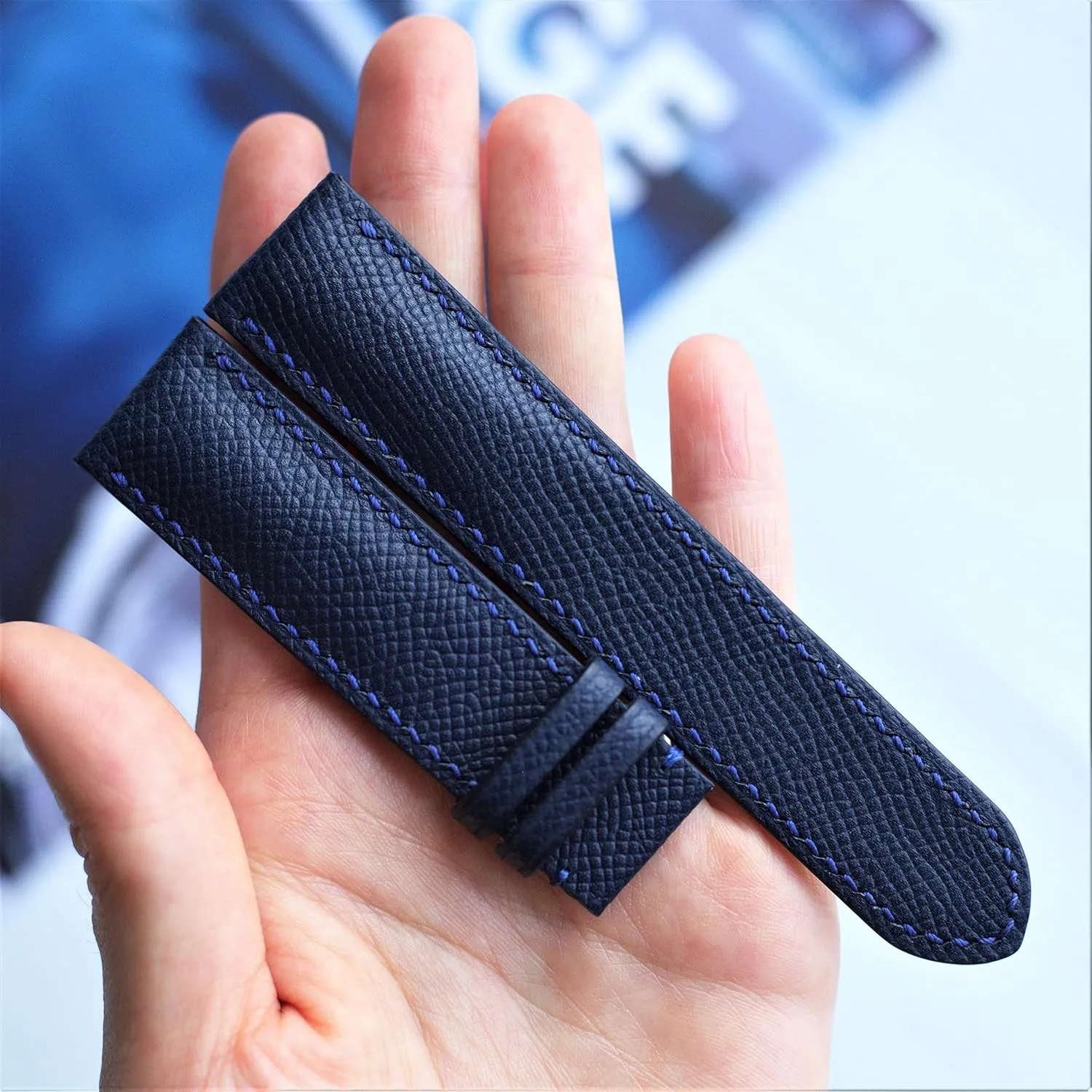 watch strap 20mm watch band Epsom cow leather watch strap 12mm-24mm (With Steel Folding track Florida circulate logger gross Clasp, 18mm) Navy blue leather 
