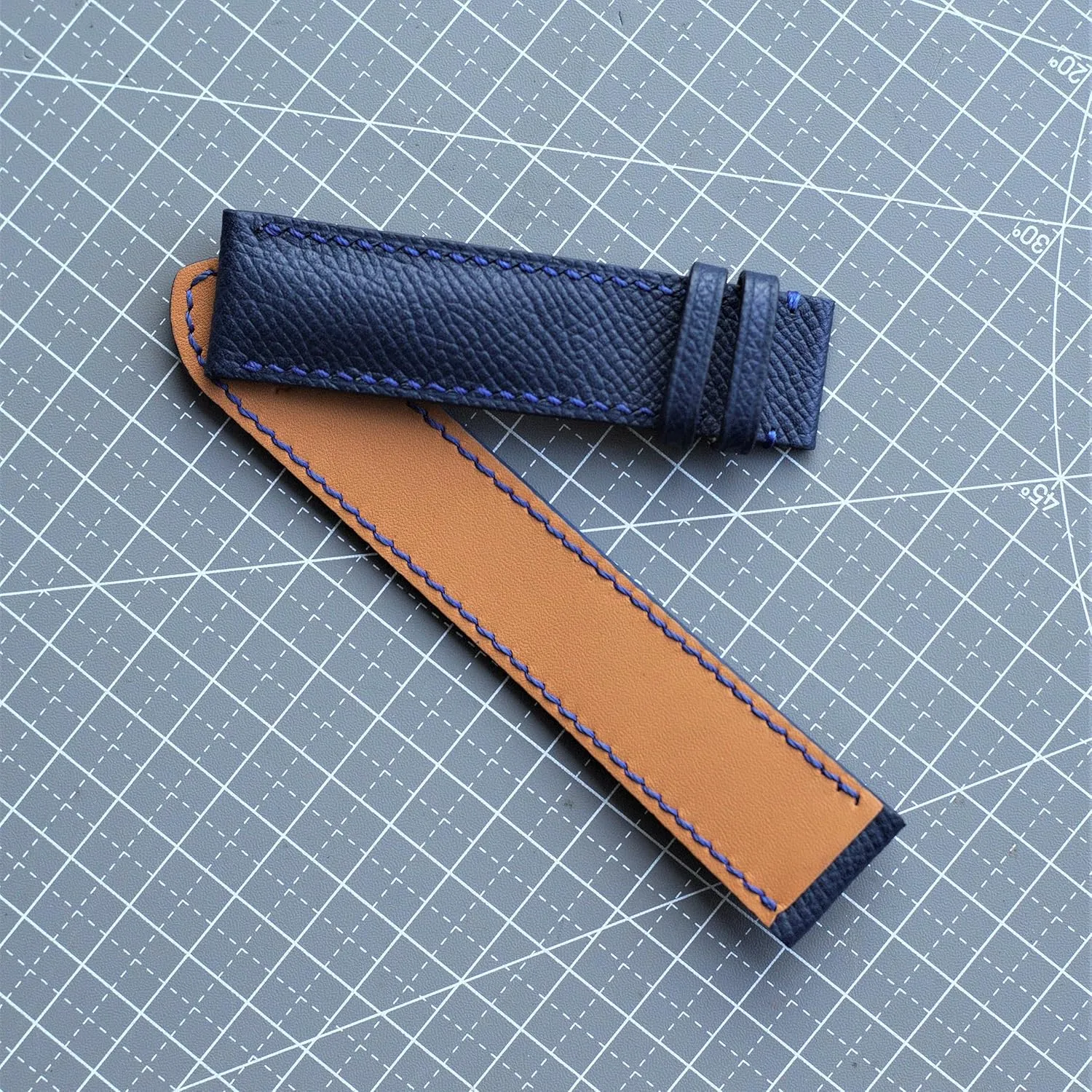 watch strap 20mm watch band Epsom cow leather watch strap 12mm-24mm (With Steel Folding track Florida circulate logger gross Clasp, 18mm) Navy blue leather 