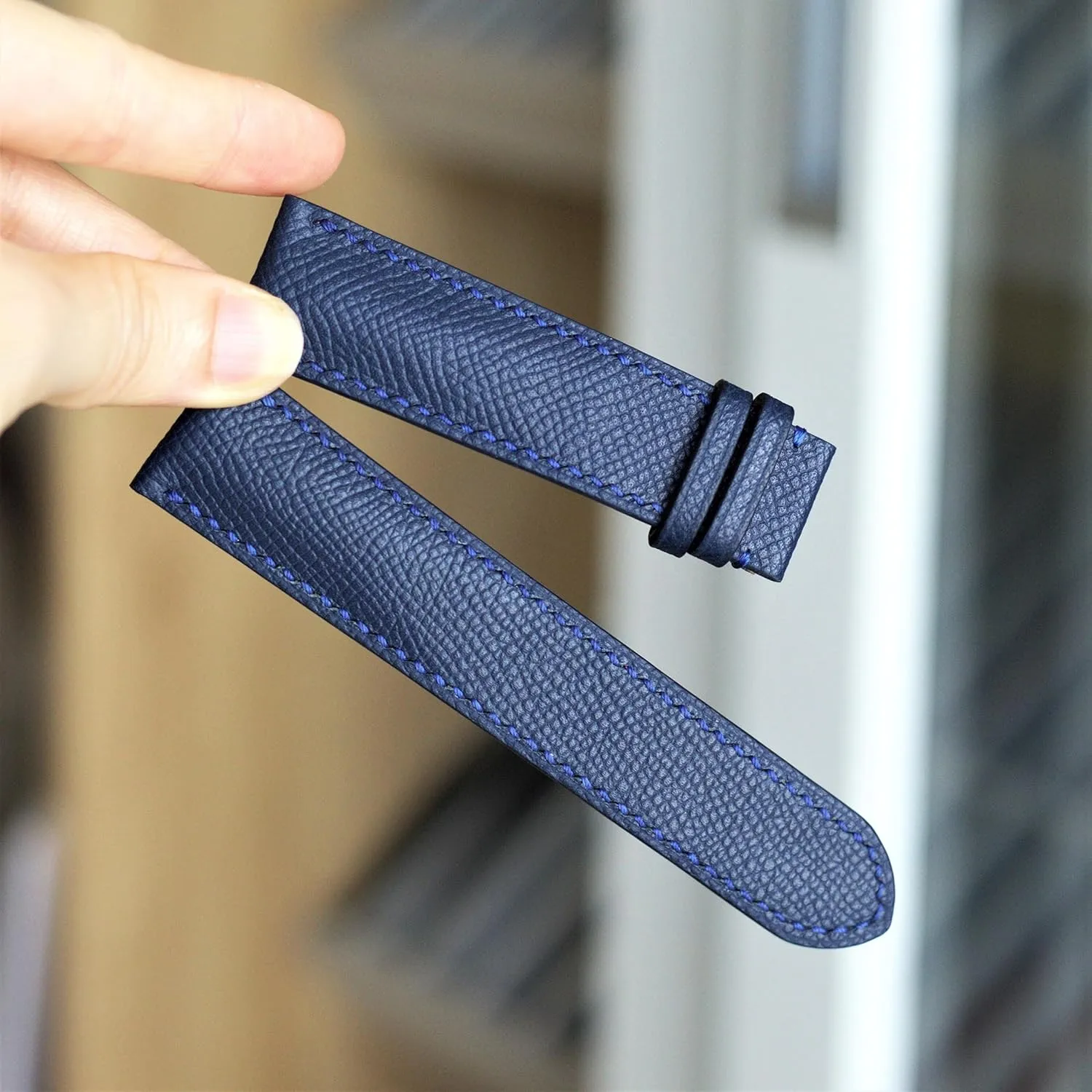 watch strap 20mm watch band Epsom cow leather watch strap 12mm-24mm (With Steel Folding track Florida circulate logger gross Clasp, 18mm) Navy blue leather 