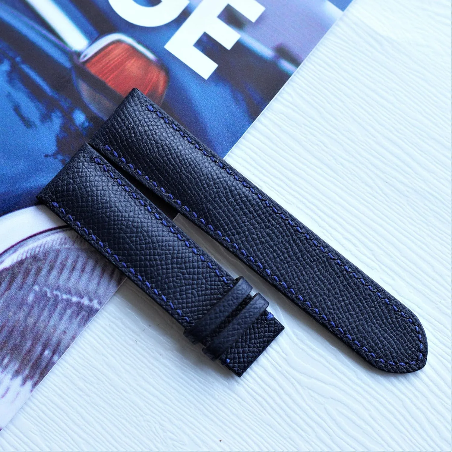 watch strap 20mm watch band Epsom cow leather watch strap 12mm-24mm (With Steel Folding track Florida circulate logger gross Clasp, 18mm) Navy blue leather 