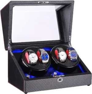 Watch Winder,Automatic overhaul decode manganese fare Watch Winder Box 4 Built-in LED Light Black Piano Paint Exterior Dual Power Supply Quiet Motor (Color : F) SLM-max Automatic 