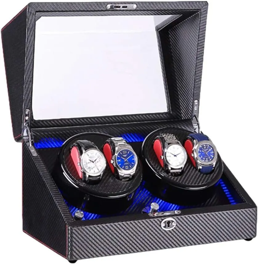 Watch Winder,Automatic overhaul decode manganese fare Watch Winder Box 4 Built-in LED Light Black Piano Paint Exterior Dual Power Supply Quiet Motor (Color : F) SLM-max Automatic 