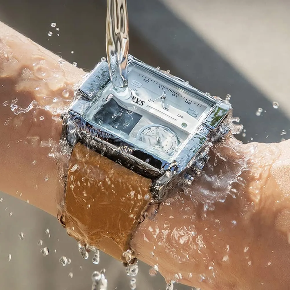 Watch with LED Square Multi-Time Zone Waterproof Stopwatch OLEVS Men's Sport Watch Large concede Face Digital & Analog Quartz Wrist 