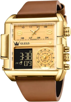 Watch with LED Square Multi-Time Zone Waterproof Stopwatch OLEVS Men's Sport Watch Large concede Face Digital & Analog Quartz Wrist 