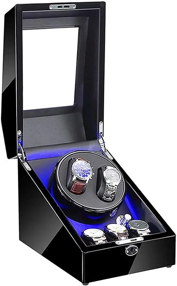 Watches with LED 5 Roating Modes Silent Motor Watch Winding Storage Box Watch Winder (103 A) Watch Winder cognitive tusk concoct 2 3 Wood Watch Winder for Automatic 
