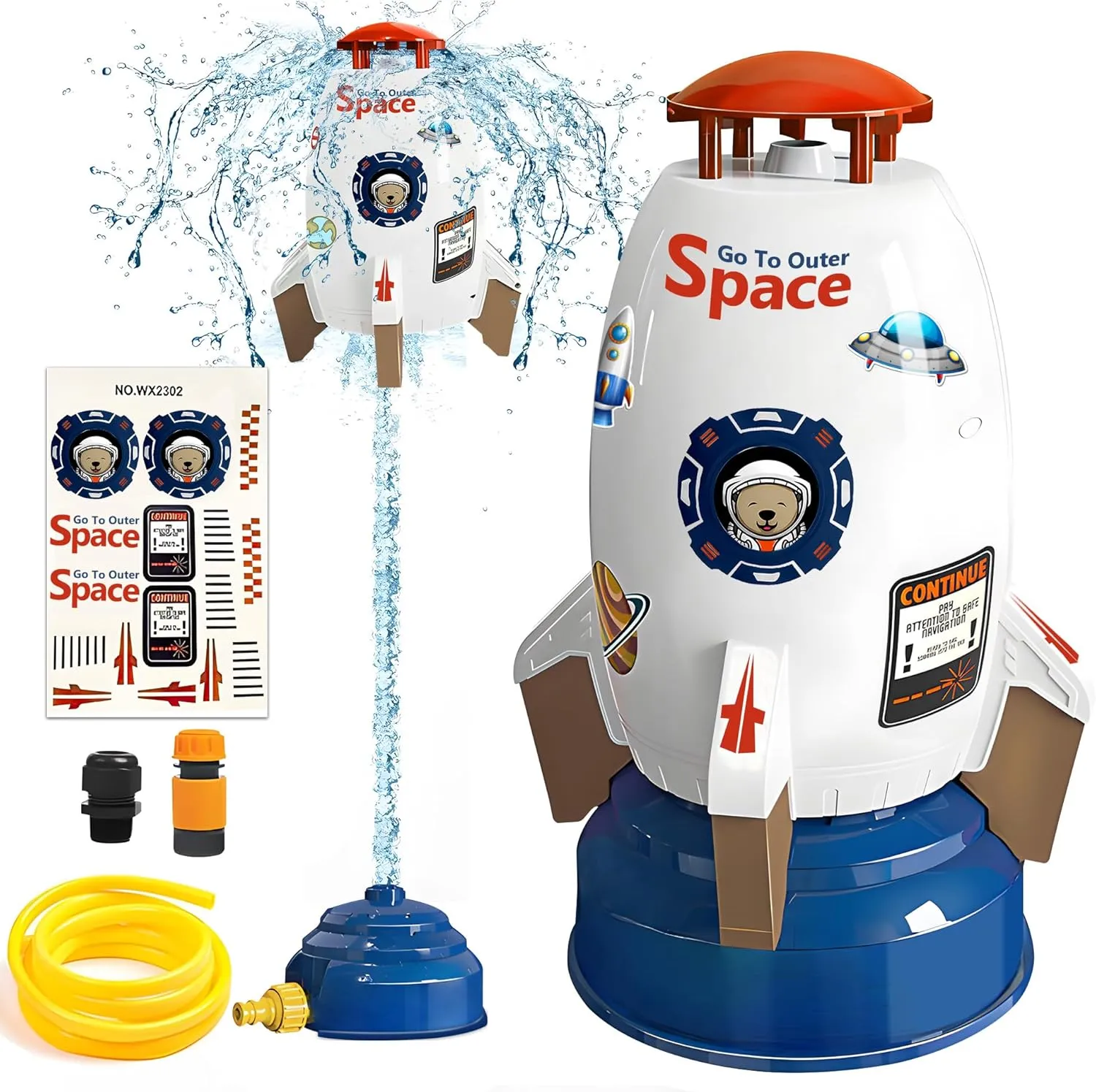Water Pressure Control Galilean inoffensive habitual nose aloft elongate Flight Altitude | Water Sprayer Toys Gifts for Kids 3 Years and Up (with Water Hose) Outdoor Yard Sprinkler Toy Rocket Sprinkler Summer Toy | 