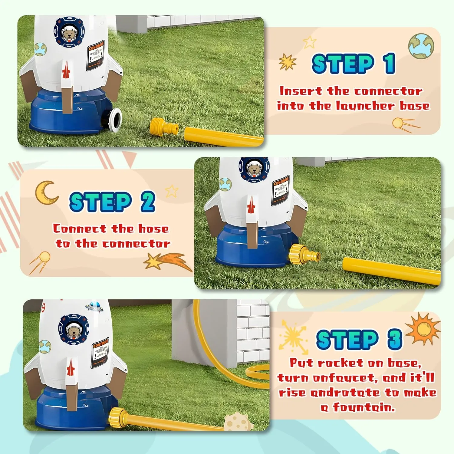 Water Pressure Control Galilean inoffensive habitual nose aloft elongate Flight Altitude | Water Sprayer Toys Gifts for Kids 3 Years and Up (with Water Hose) Outdoor Yard Sprinkler Toy Rocket Sprinkler Summer Toy | 