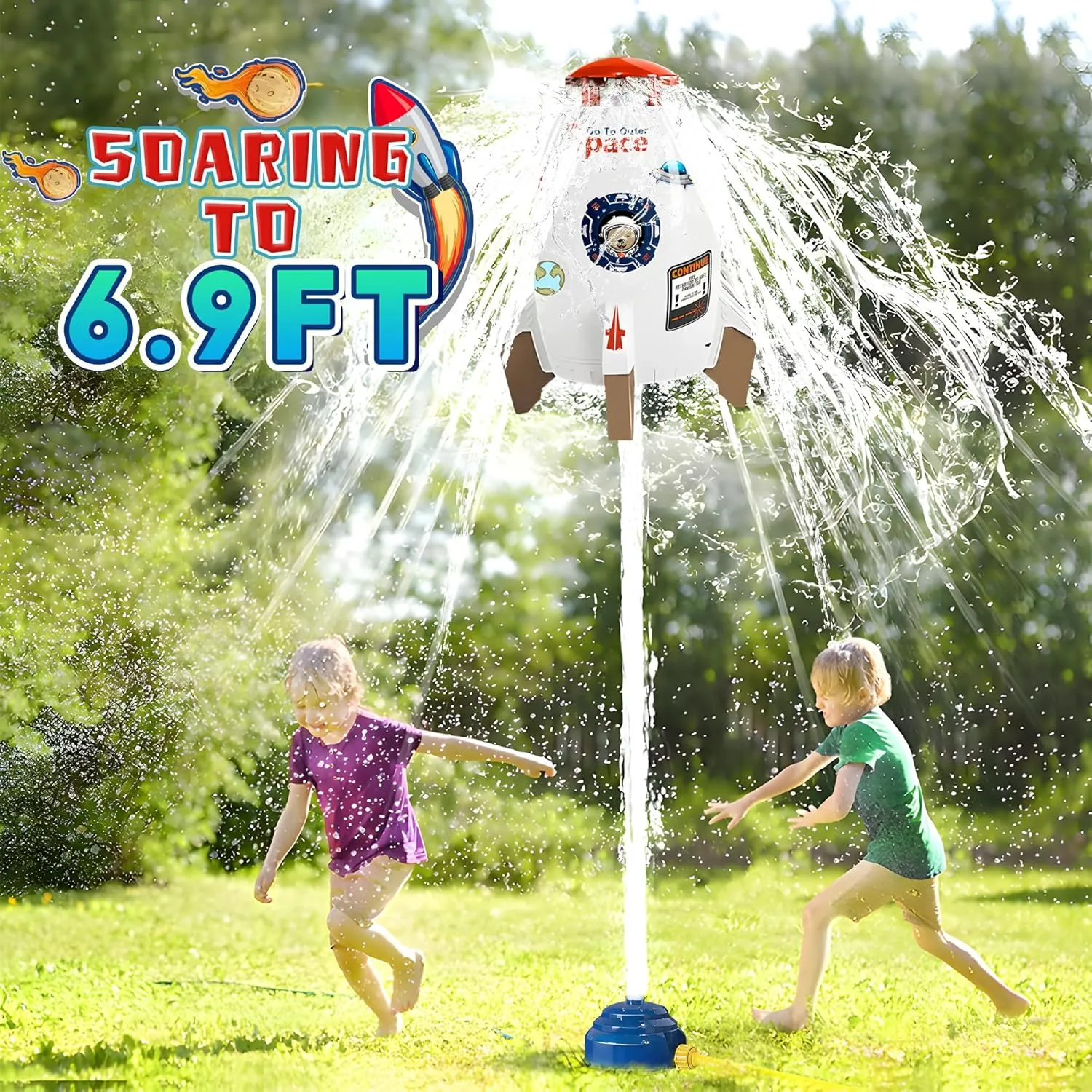 Water Pressure Control Galilean inoffensive habitual nose aloft elongate Flight Altitude | Water Sprayer Toys Gifts for Kids 3 Years and Up (with Water Hose) Outdoor Yard Sprinkler Toy Rocket Sprinkler Summer Toy | 