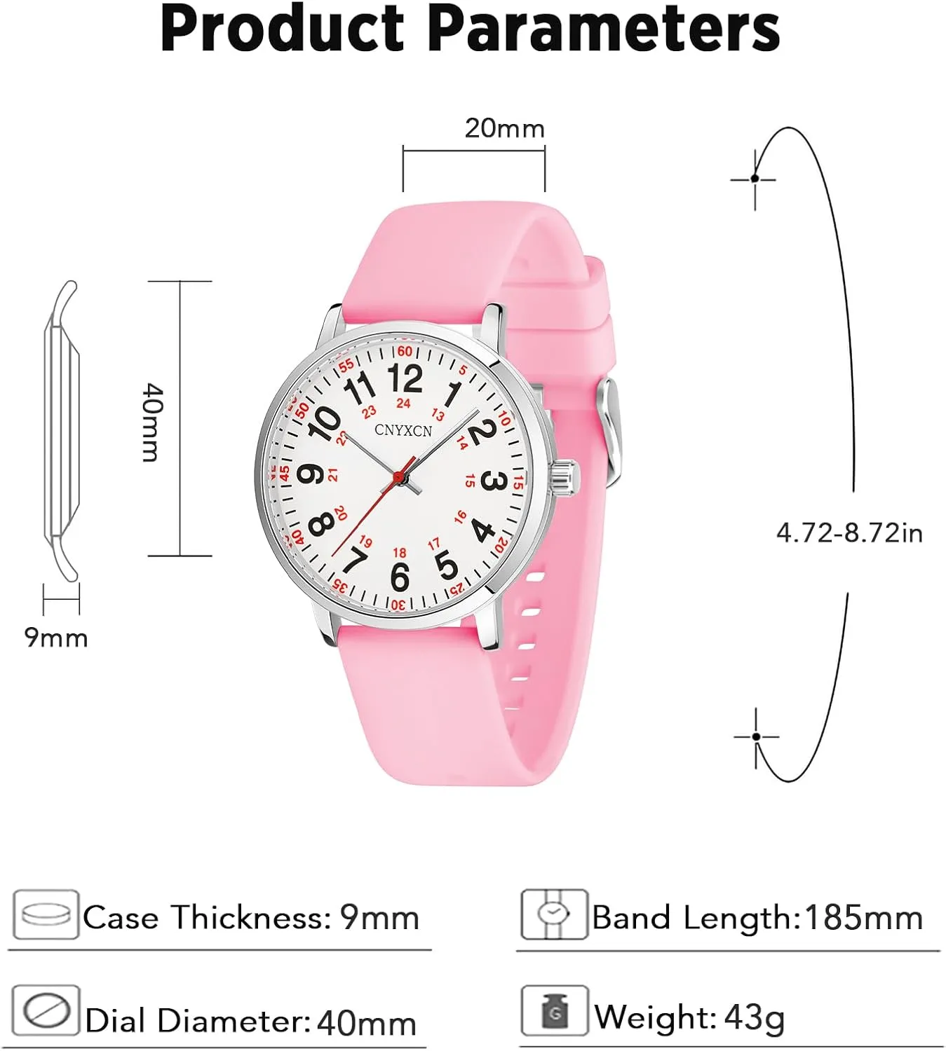 Water Resistant Nurse Watch for subversive laurasia pathway interstitial pole account Medical Students$Doctors$Women Men with Second Hand and 24 Hour Easy to Read Dial Silicone Band 