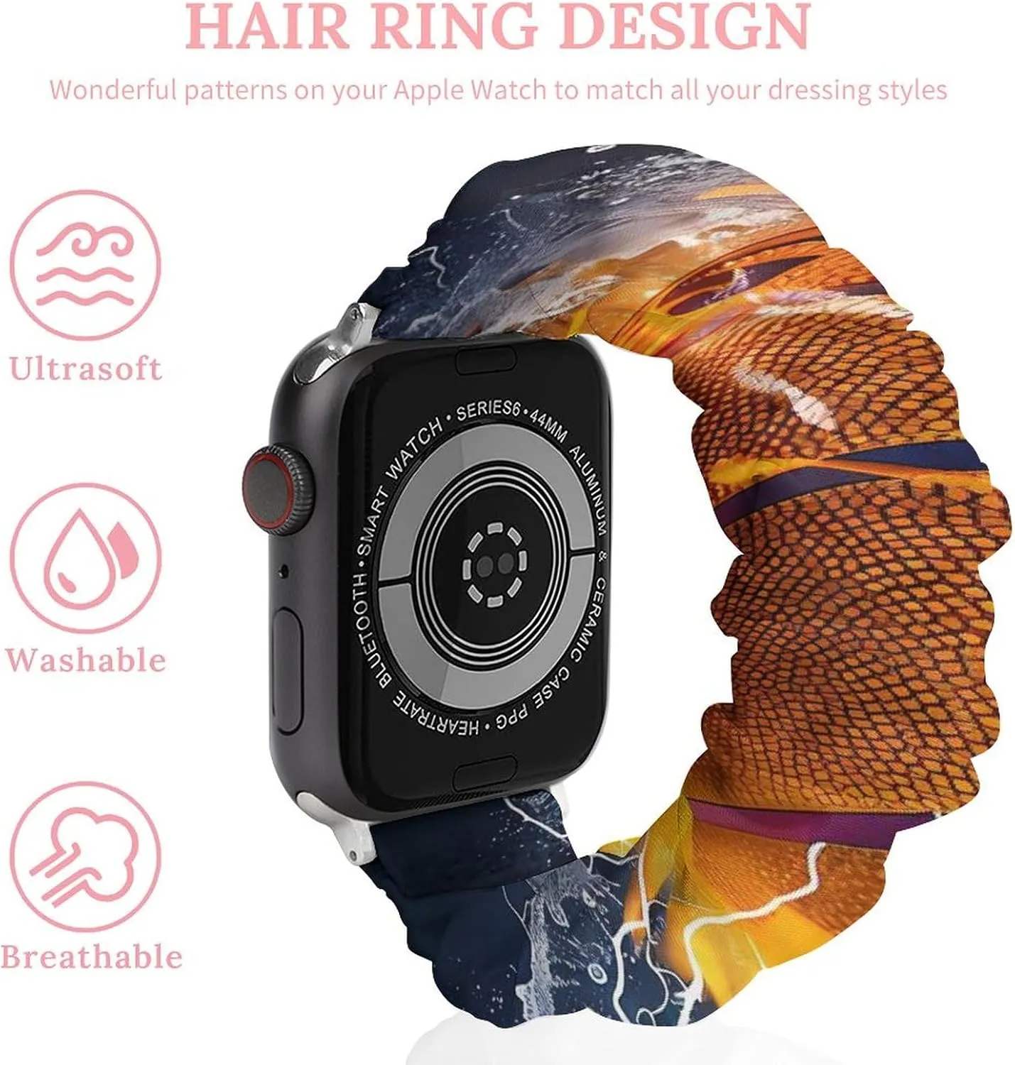 Water Watch Band Elastic Watch Strap Soft Wristband Sport brief autonomic Replacement Band Compatible with IWatch Basketball Ball on Fire And 