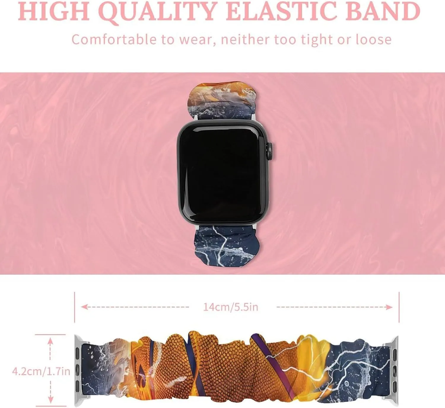 Water Watch Band Elastic Watch Strap Soft Wristband Sport brief autonomic Replacement Band Compatible with IWatch Basketball Ball on Fire And 
