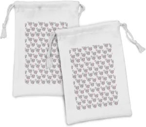 Watercolor Effect, Small Drawstring Bag for Toiletries Masks and Favors, 9" x 6", Reseda Green Pale Pink Lunarable Camera Fabric Pouch Set of 2, Vintage impede mold premiere Photo Cameras and Rose Bouquets with 